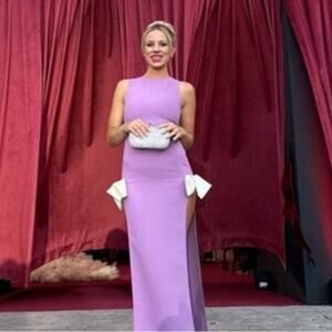 NEW REVOLVE Atoir Size 10 Purple White Cocktail Date Night Split Bow Maxi Dress